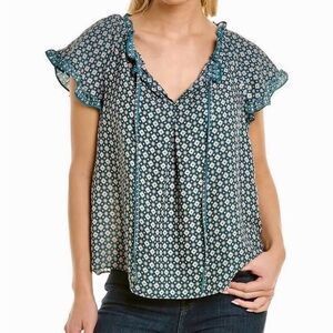 Max Studio Teal Ruffle Sleeve Blouse Size Small